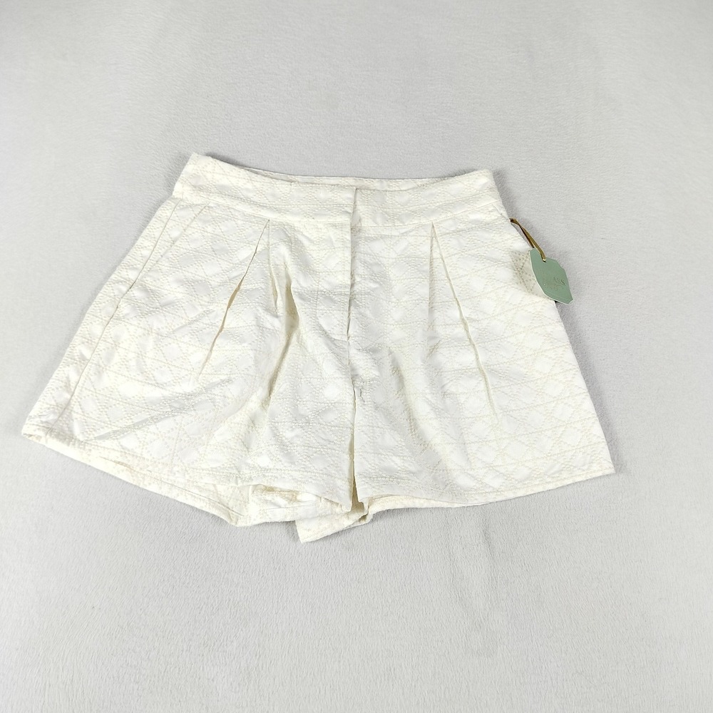 Ryegrass Shorts Womens 2 White Textured Jacquard High Rise Pleated Cotton Chic